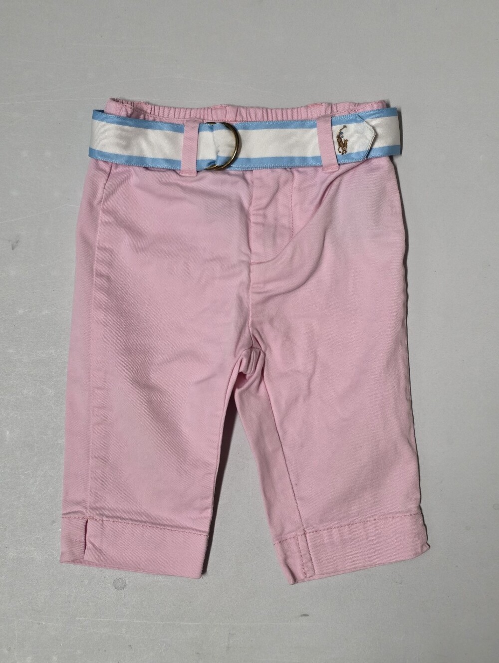 Ralph Lauren Girls Pink Solid Capri Pants 6-9   Months With Cotton Belt Loops